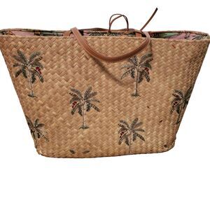 Joe Boxer Wicker Straw Beach Tote Bag Purse Shoulder Strap Palm Tree Rattan